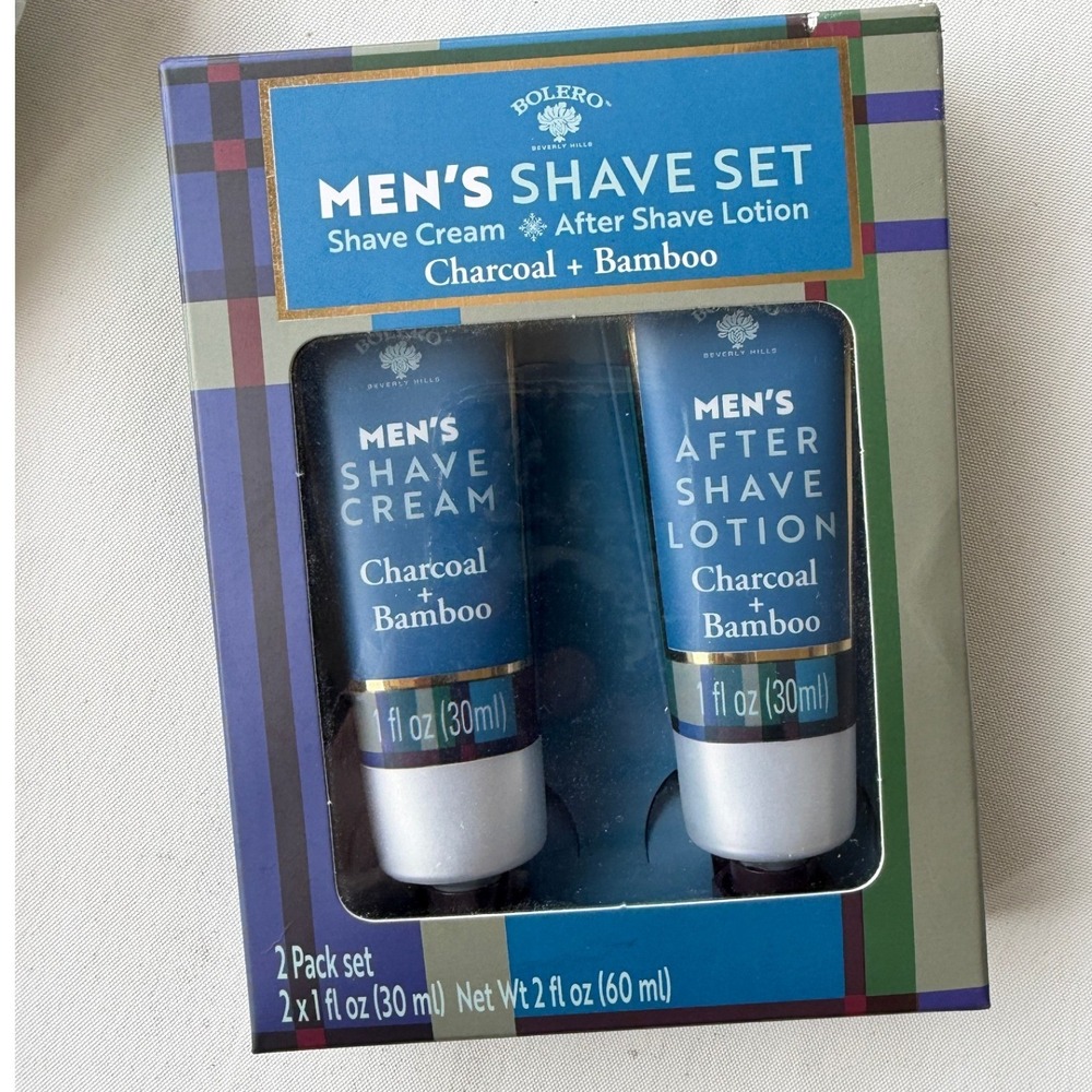Bolero Beverly Hills Mens Shave Set Charcoal Bamboo Cream & Lotion 2pc Gift Box